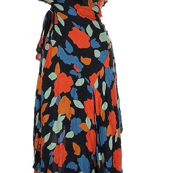 Free People Black Maxi wrap dress with Red and Blue Floral - Picture 2 of 7